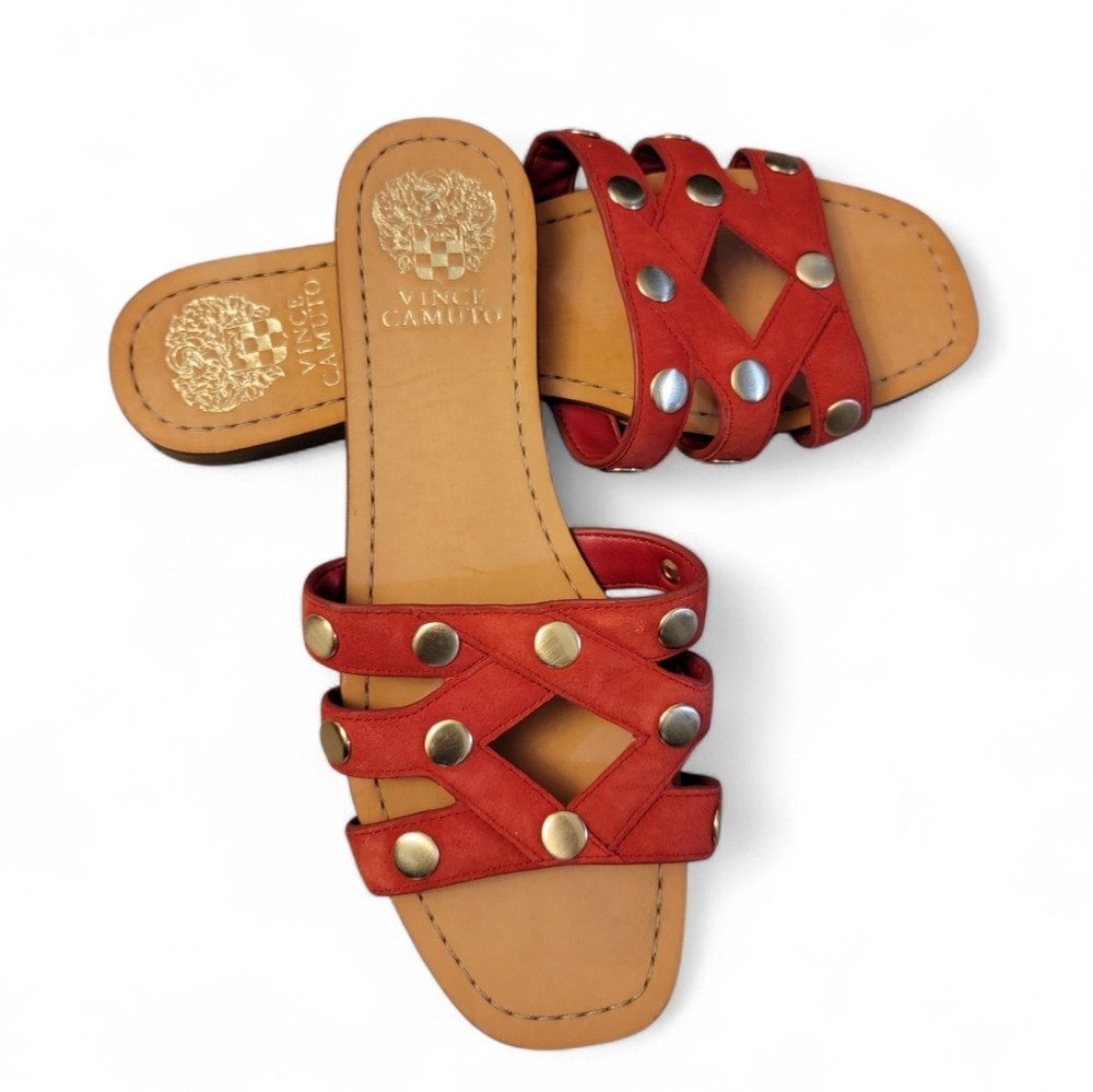 Vince Camuto Red Slide Sandals with Gold Accents